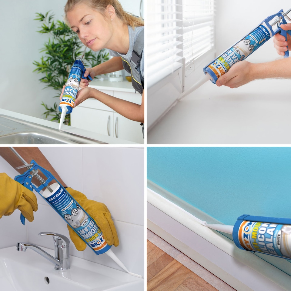 image 1 of Dryzone Silicone Sealant Replacement Kit (Anti Mould) - Complete kit for Professional looking joints in Kitchen and Bathroom