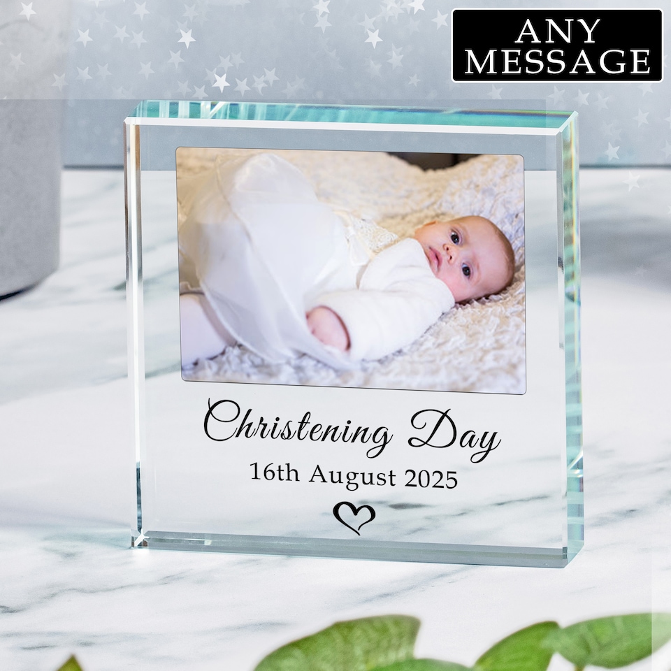 image 1 of Personalised Christening New Baby Glass Token for Baby