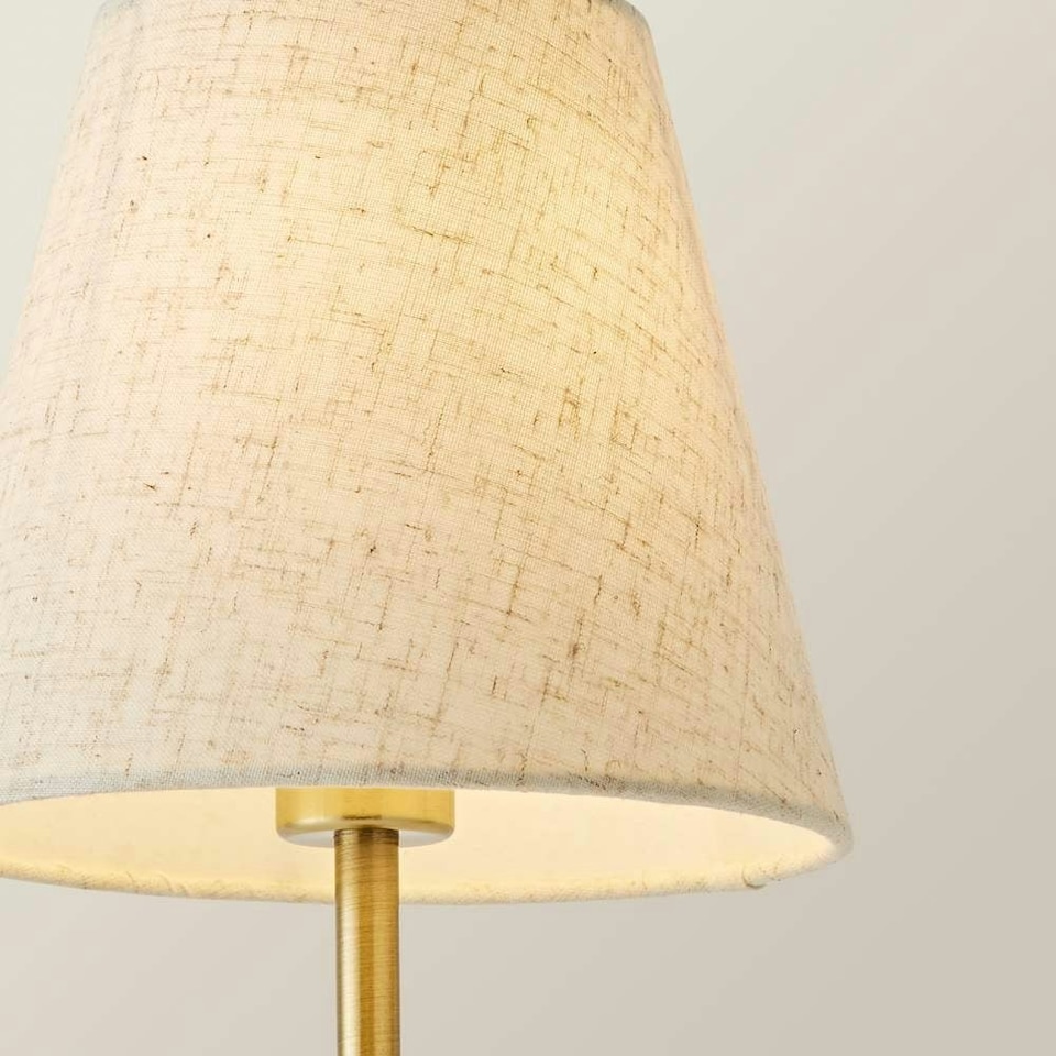 image 1 of ValueLights Lowe Brushed Gold Table Lamp with Natural Tapered Shade and Globe LED 2W Cool White 2700K Bulb