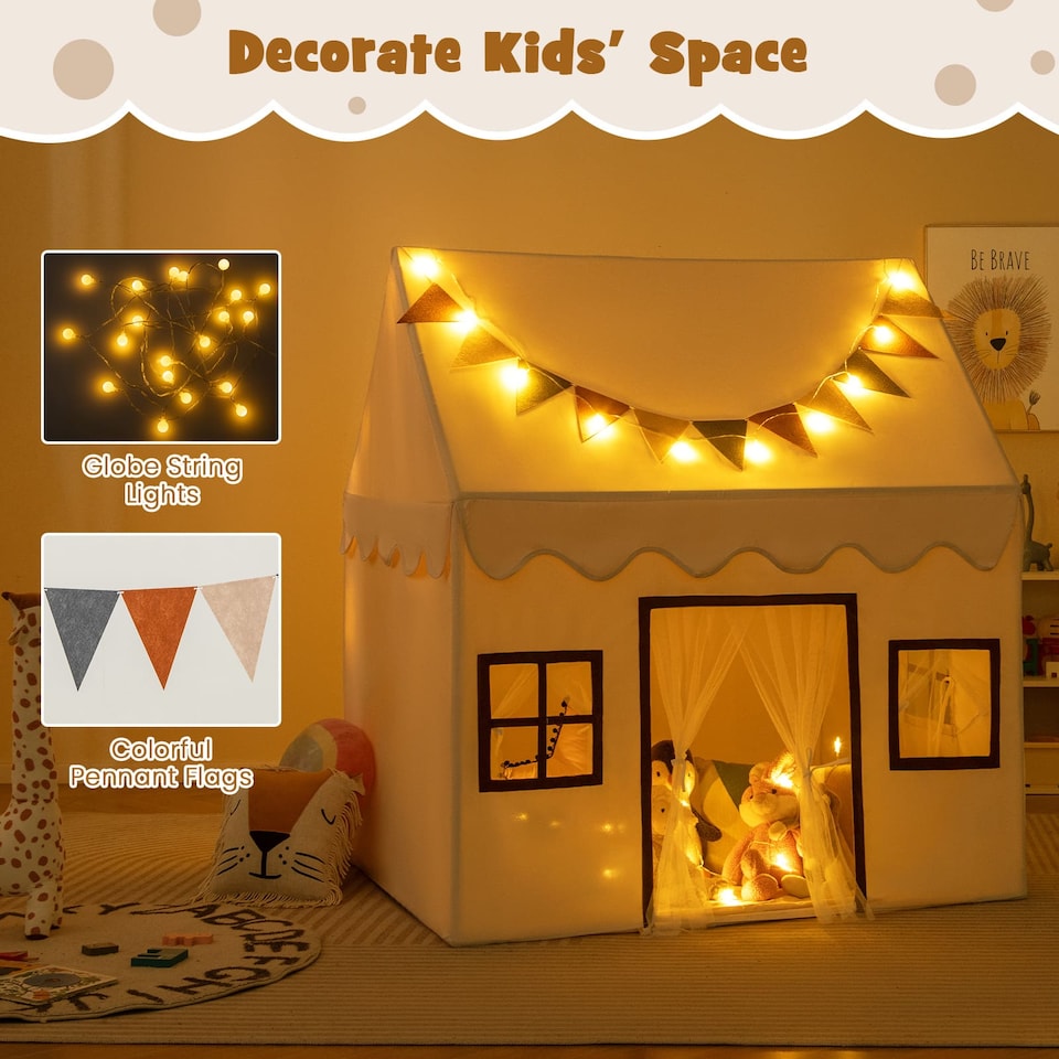 image 1 of COSTWAY Kids Play Tent Toddler Playhouse Tent with Padded Non-slip Mat-Beige