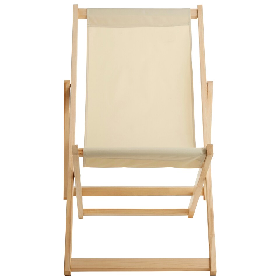 image 1 of Interiors by Premier Sling Design Cream Deck Chair, Stylish Design Lawn Chair, Ethically Sourced Deck Chair, Garden Chair
