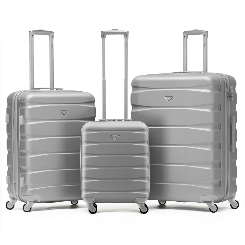 image 1 of Flight Knight Suitcase Set, Large Suitcase, Extra Large Suitcase, Cabin Suitcase 55x40x20cm - 60+ Airlines Approved - EasyJet, Jet2, Ryanair Priority Carry On | Silver | Silver | Large