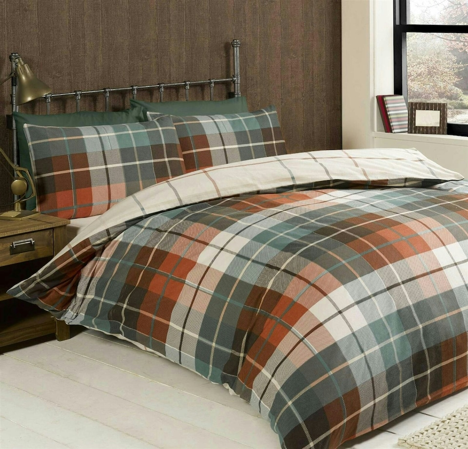 Flannelette Brushed Cotton Tartan Duvet Cover Set - King