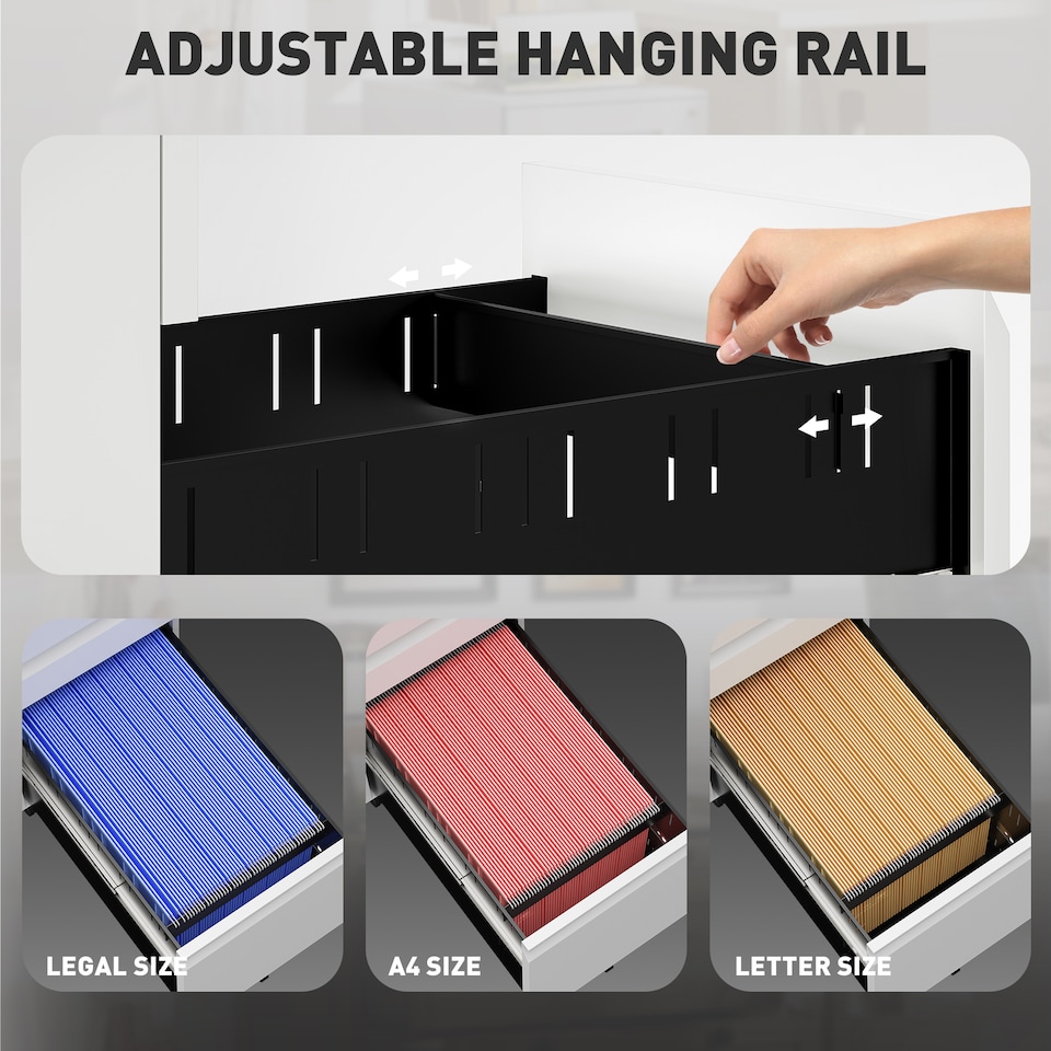 image 1 of Vinsetto 3-Drawer Filing Cabinet with Lock, Mobile Steel File Cabinet for A4, Under Desk Drawers with Pre-Assembled Body for Home Office | White | White