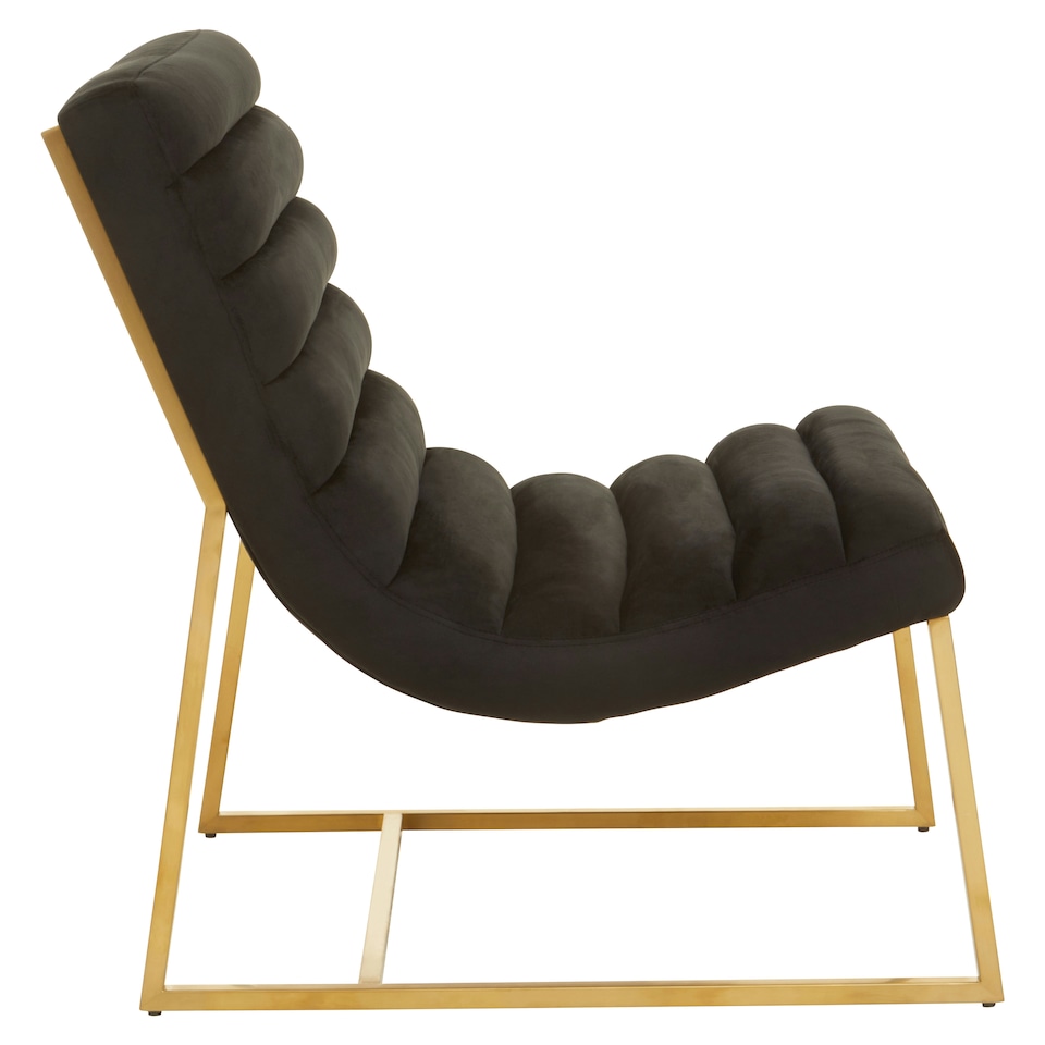 image 1 of Interiors by Premier Black Velvet Cocktail Chair, Curved Accent Chair, Gold Steel Frame Velvet Upholstered Chair for Living Room