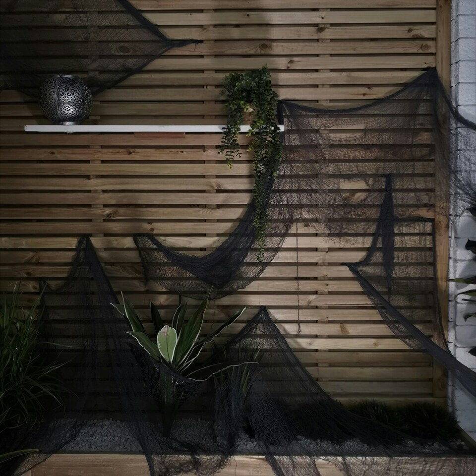 Pack of 12 2.9m Halloween Freaky Fabric Net Decoration in Black