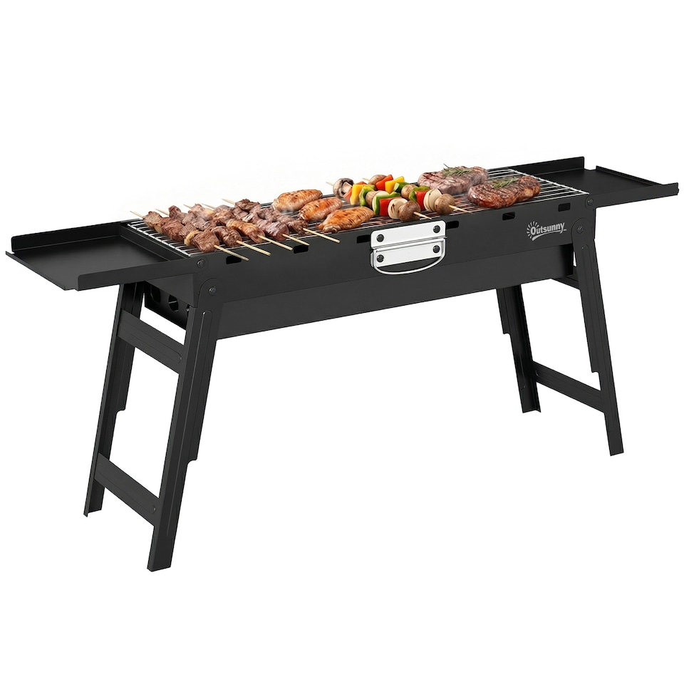 image 1 of Outsunny BBQ Grill, Charcoal Barbecue with 2 Side Shelves and Handle