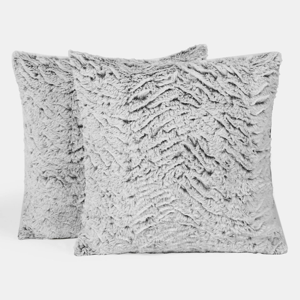 image 1 of OHS 2 x Two Tone Faux Fur Plush Cushion Covers, 45x45cm - Grey