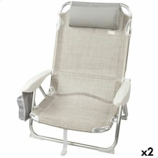 Folding Chair with Headrest Aktive Ibiza Beige 51 x 76 x 45 cm (2 Units) N/A