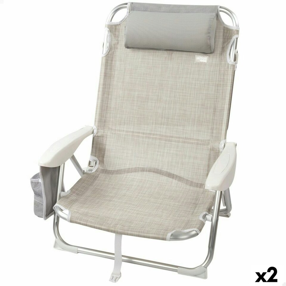 image 1 of Folding Chair with Headrest Aktive Ibiza Beige 51 x 76 x 45 cm (2 Units) N/A