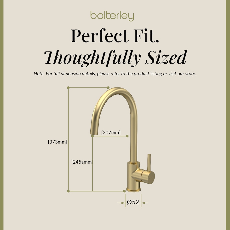 image 1 of Balterley Lacerta Kitchen Mono Mixer Tap with Single Lever Handle, High Curved Swivel Spout | Copper | Brushed Brass | 1