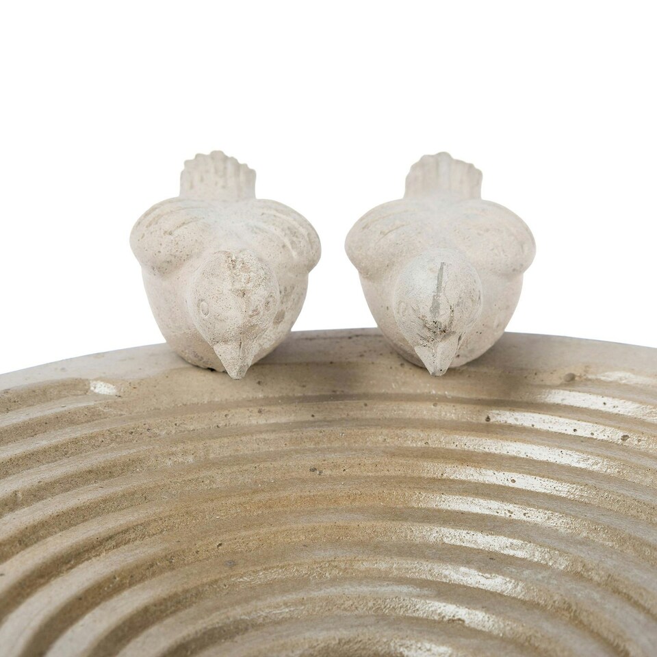 image 1 of Homescapes White Round Concrete Birdbath Heavyweight with Love Birds Decoration