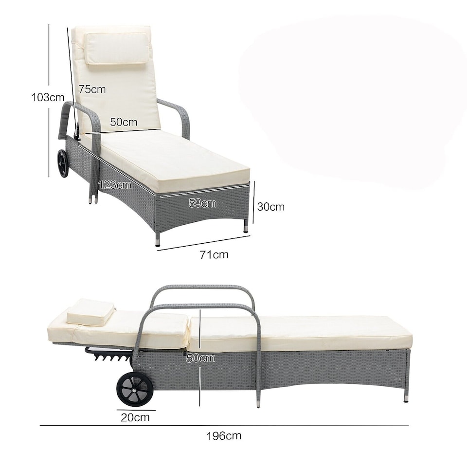 image 1 of MCC Direct Rattan Reclining Sun Lounger Garden Outdoor Sun Bed on wheels