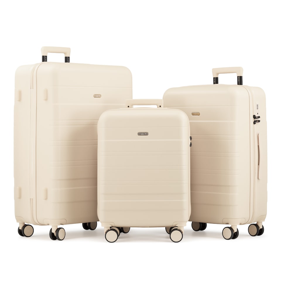 image 1 of Vonhaus Hard Shell Suitcase Set 3 Piece with TSA Lock | White | Cream