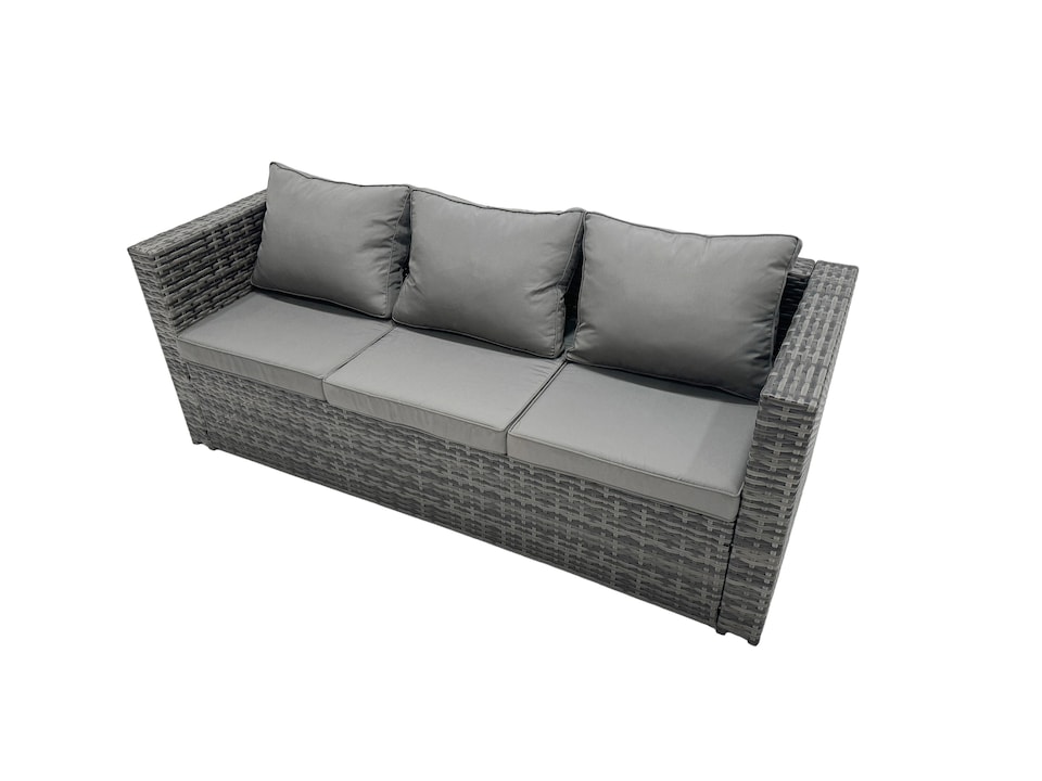 image 1 of Fimous Rattan Garden Furniture Dining Set 9-seater Patio Coffee Table Sofa Set with 2 Small Stools 2 Side Tables Dark Grey Mixed