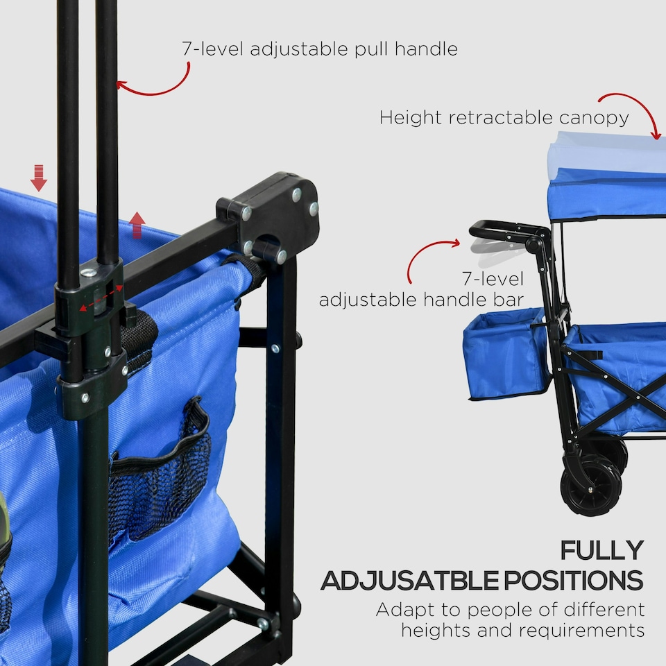 image 1 of Outsunny Outdoor Push Pull Wagon Trolley Cart with Canopy Top - Blue