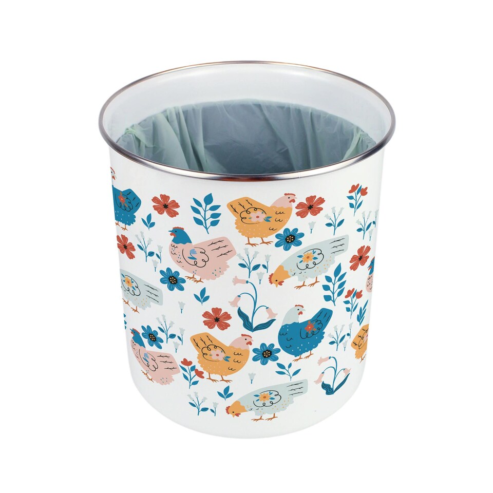 image 1 of Botanical Chickens Food Waste Caddy - Metal 2L Decorative Kitchen Compost Bin