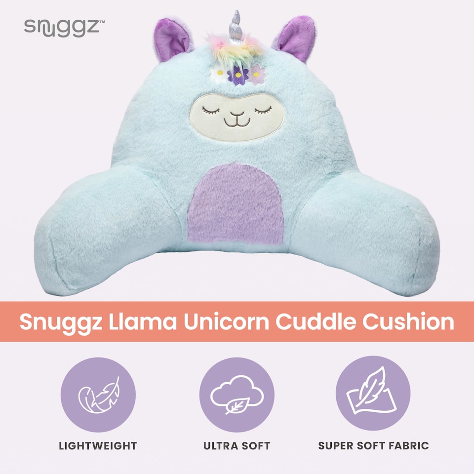 image 1 of Snuggz Llama Unicorn Cuddle Cushion with Side Pocket with Carry Handle 3D Novelty Design Back Support Soft Cosy Bed Pillow - 59 x 36 x 34 cm