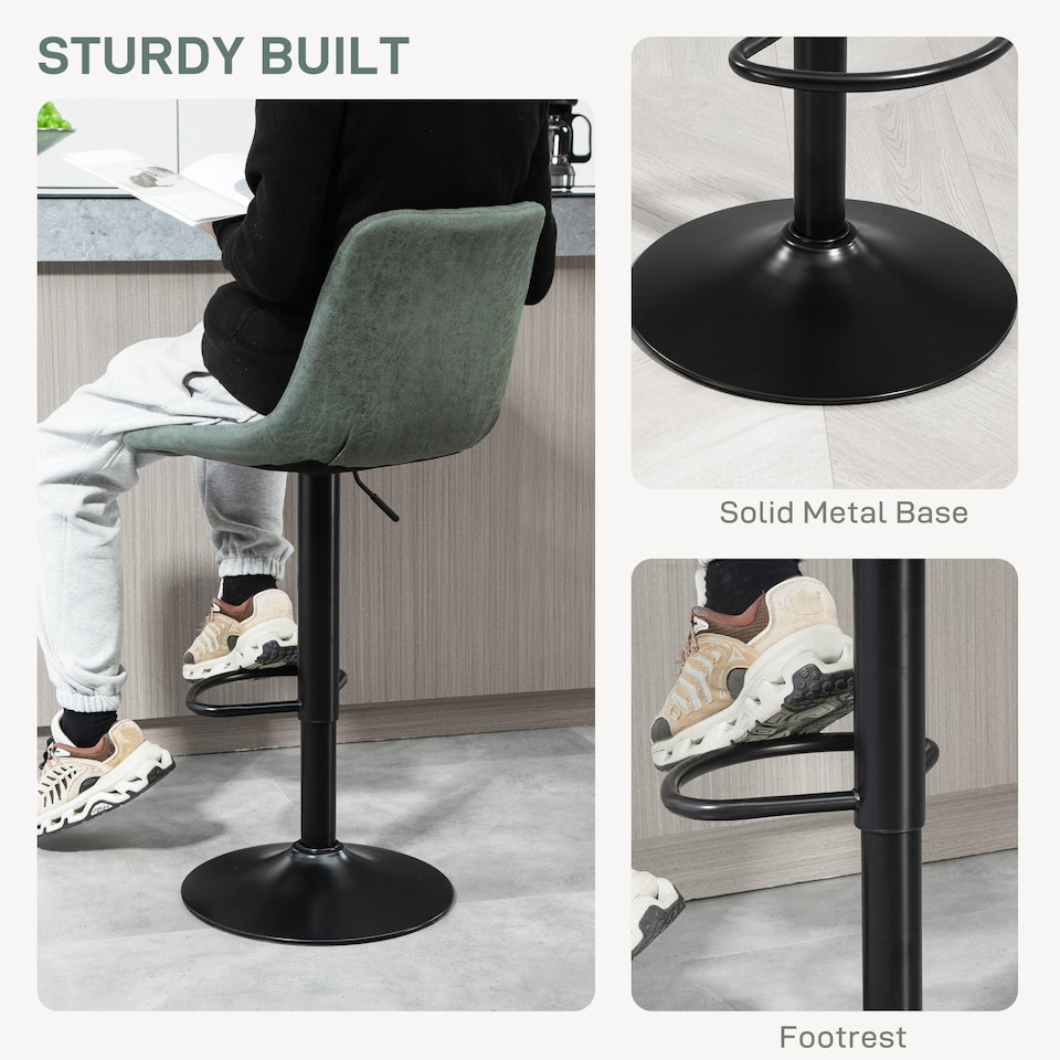 image 1 of HOMCOM Bar Stools Set of 2 Adjustable Swivel Bar Chairs with Backrest Green