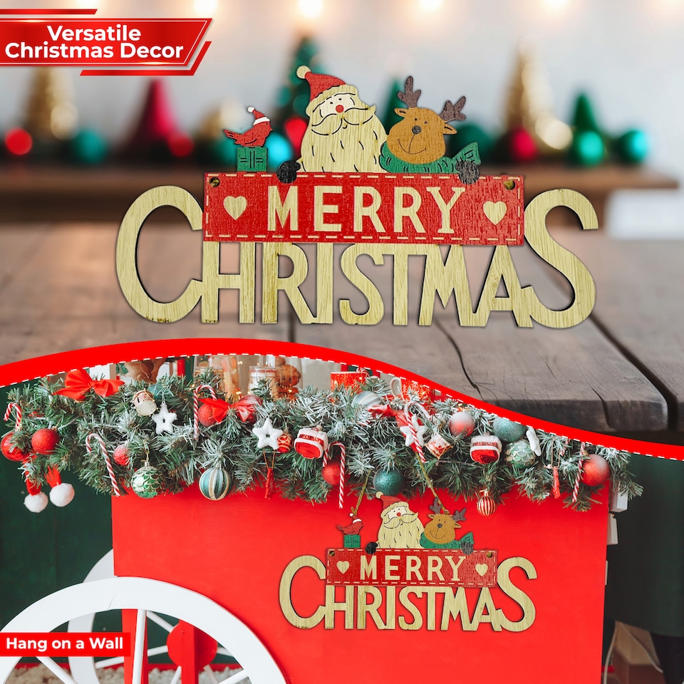 image 1 of Rustic Wooden Christmas Table Sign, Tabletop Merry Xmas Table Ornament