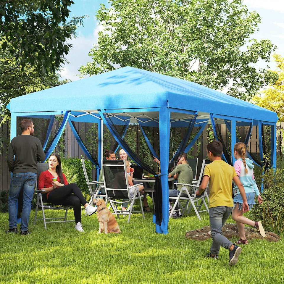 image 1 of Outsunny 6 x 3(m) Pop Up Party Tent Canopy with 6 Removable Sidewalls Blue