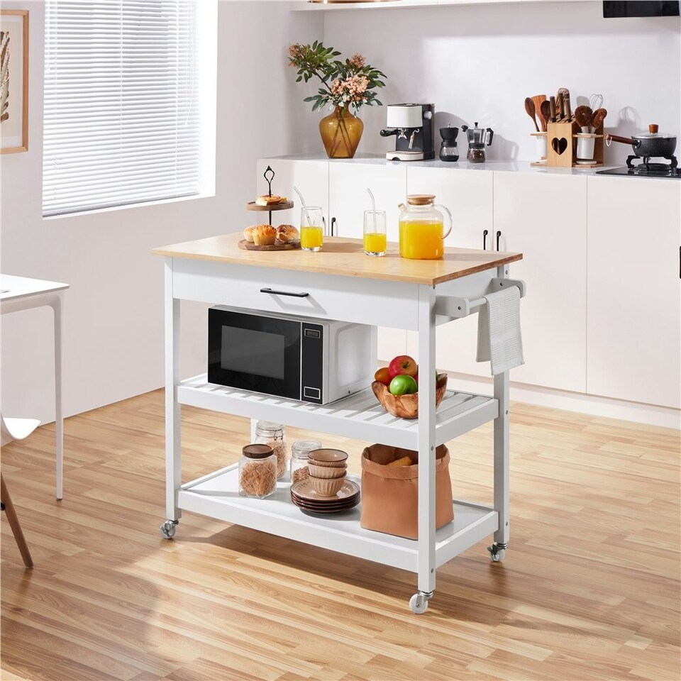 image 1 of Yaheetech Kitchen Island Cart on Wheels White