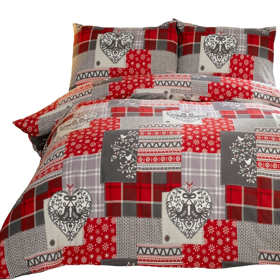 image 1 of Alpine Patchwork Flannelette Duvet Cover Set with Pillowcase Red | Super King