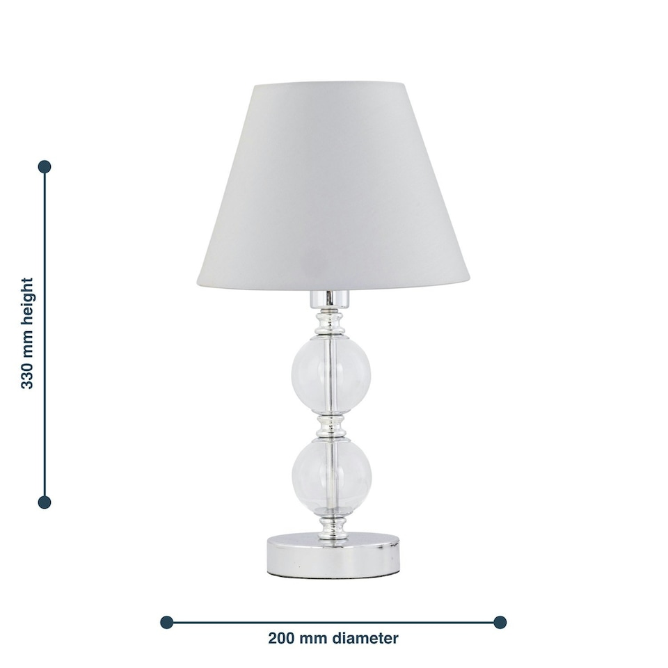 image 1 of Chrome Two Ball Table Lamp with Ivory Off White Shade Chrome | Red