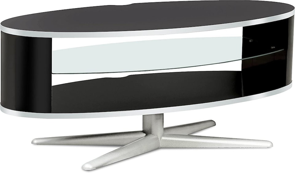 image 1 of MDA Designs Orbit 1100BB Gloss Black TV Stand with Gloss Black Elliptic Sides for Flat Screen TVs up to 55" | Black | 1