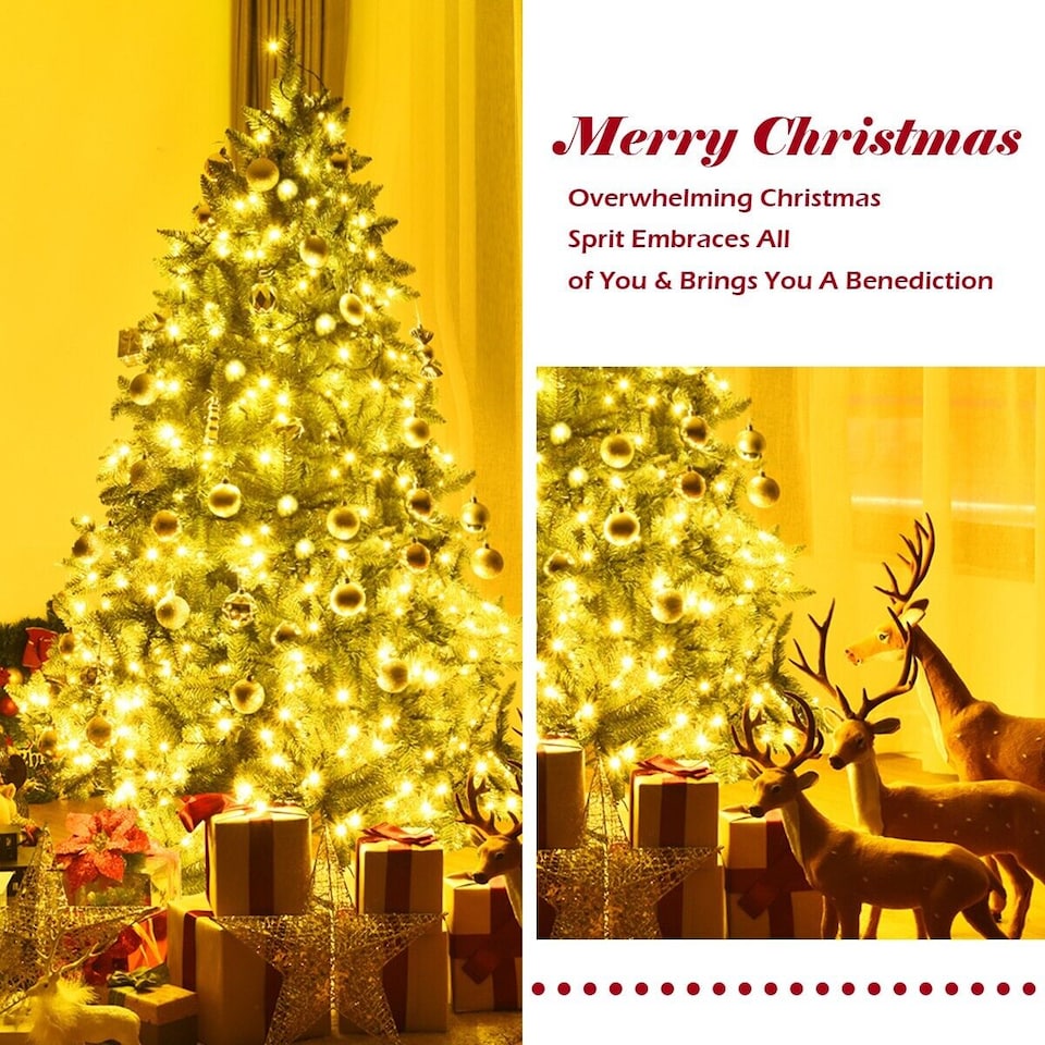 image 1 of COSTWAY 5FT Pre-Lit Artificial Christmas Tree with LED Lights & 8 Lighting Modes Green