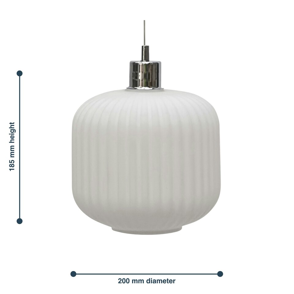 image 1 of Bento - White Ribbed Glass Easy Fit Pendant Shade White