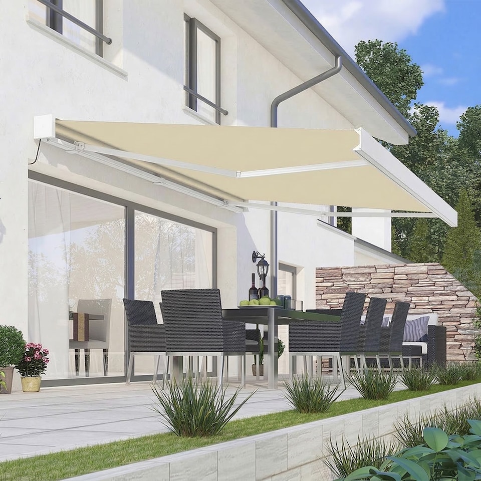 image 1 of Deluxe Wireless 4m Ivory Full Cassette Electric White Awning With Lights