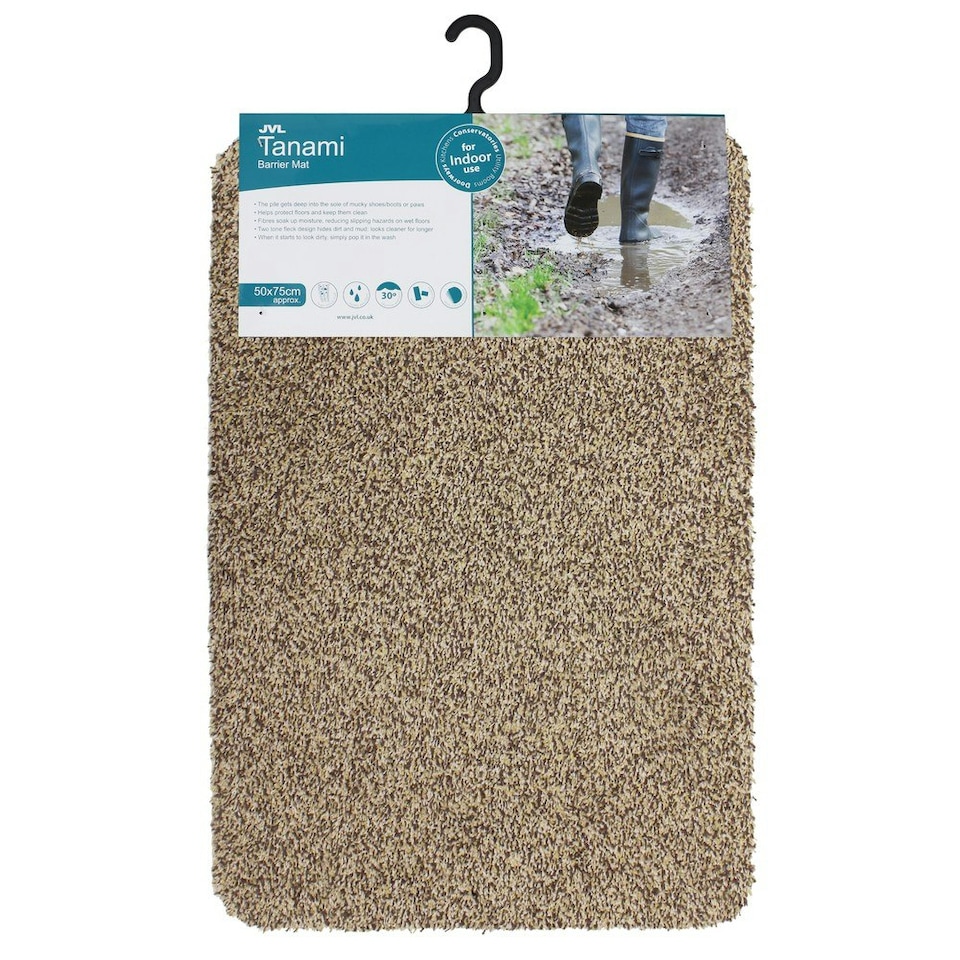 image 1 of JVL Tanami Machine Washable Doormat and Runner Set, Beige