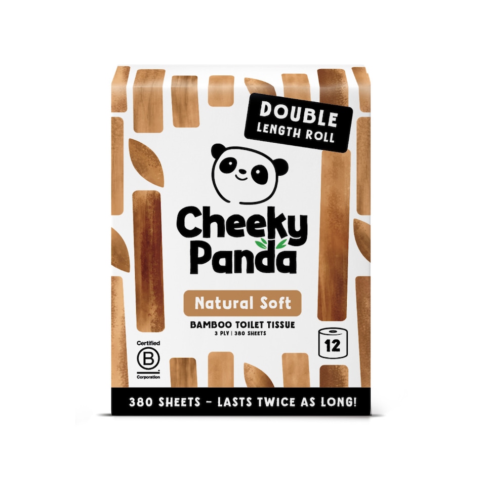 image 1 of Cheeky Panda Double-Length Natural Colour  Bamboo Toilet Paper 12 rolls 380 3 ply sheets | Brown | Size: 12 Rolls | 12