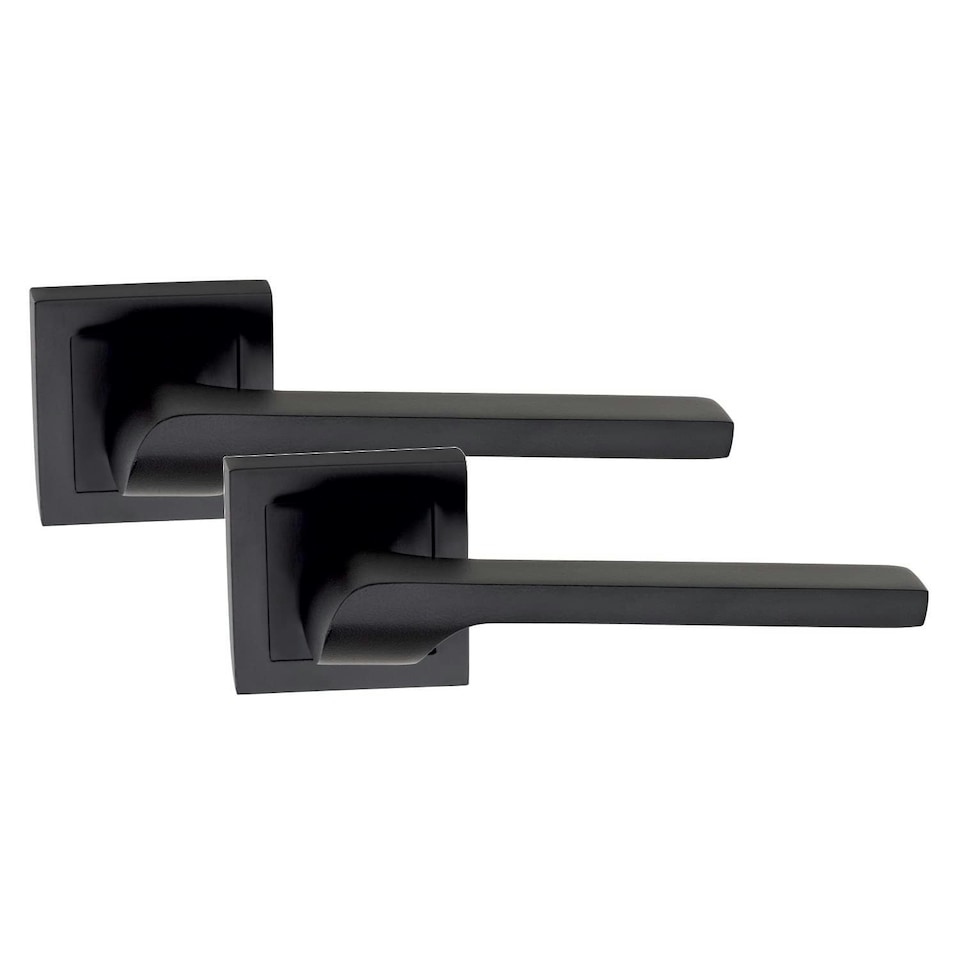 image 1 of Golden Grace 5 Sets Sigma Design Door Handles on Square Rose in Matt Black Finish with 64mm Latches and Pair of 3" Ball Bearing Hinges | Black | 5 Set