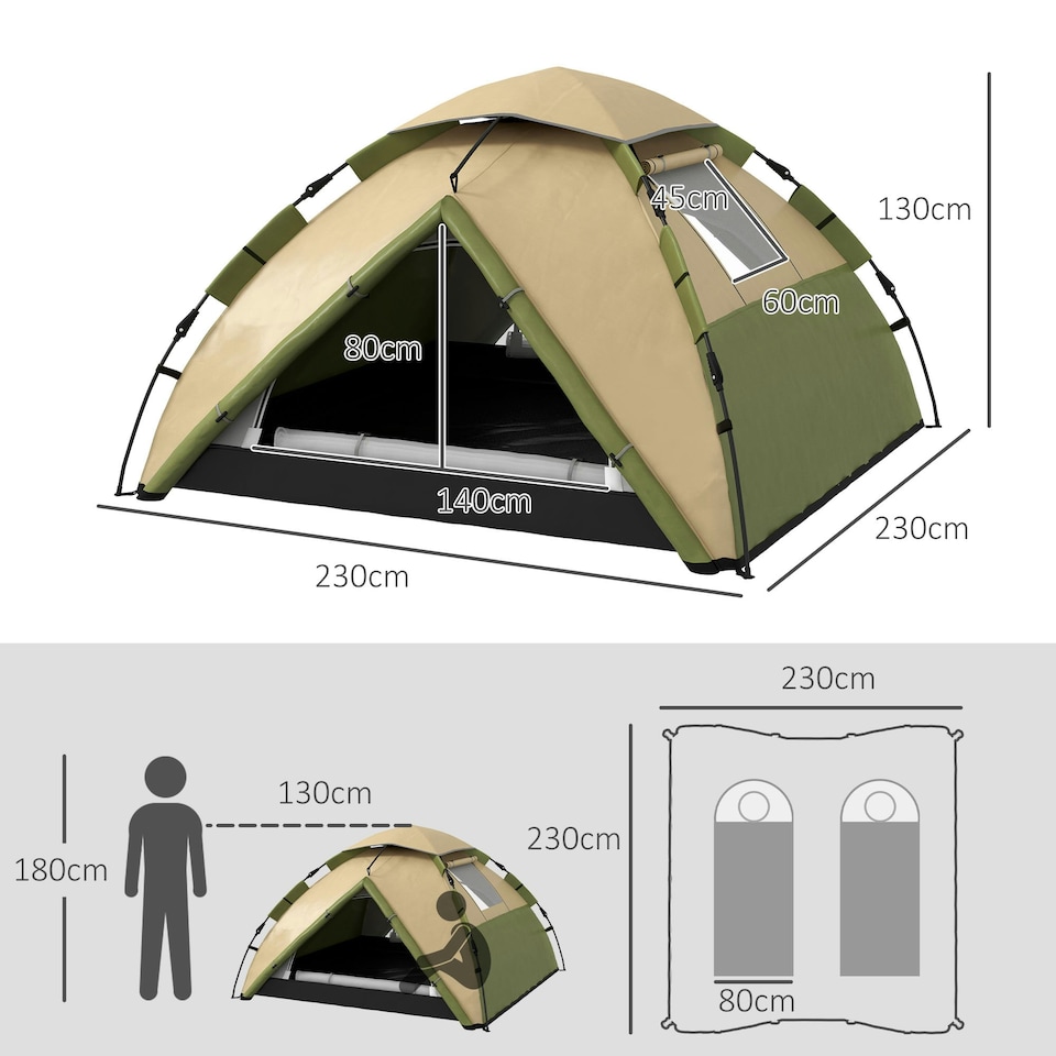 image 1 of Outsunny 3-4 Man Camping Tent Portable with Bag, Quick Setup, Dark Green