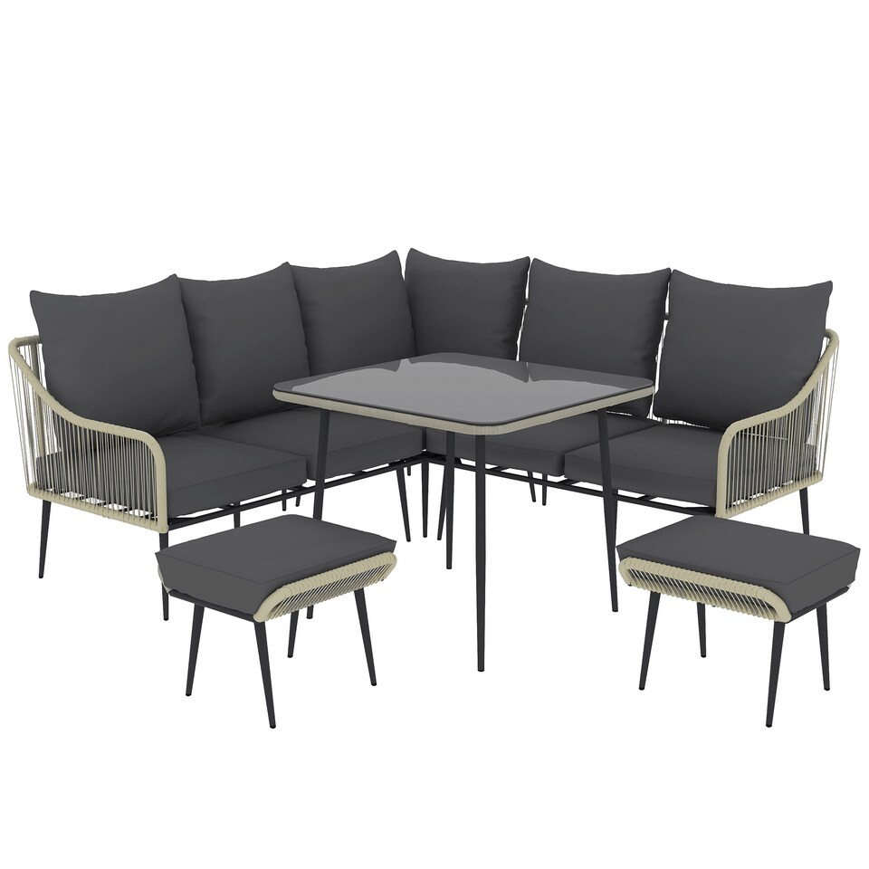 image 1 of Outsunny 6 Piece Garden Furniture Set Garden Sofa with Cushions, Light Grey
