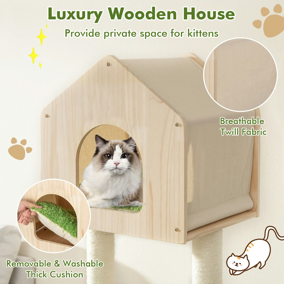image 1 of COSTWAY Wooden 5-Layer Cat Tree 139 cm Cat Activity Center