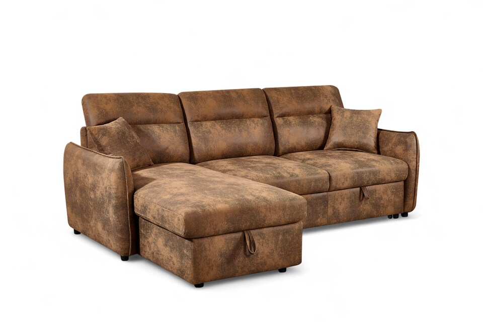 image 1 of Faux Leather Suede Brown 1C2 Corner Sofabed with Storage ARCHIE