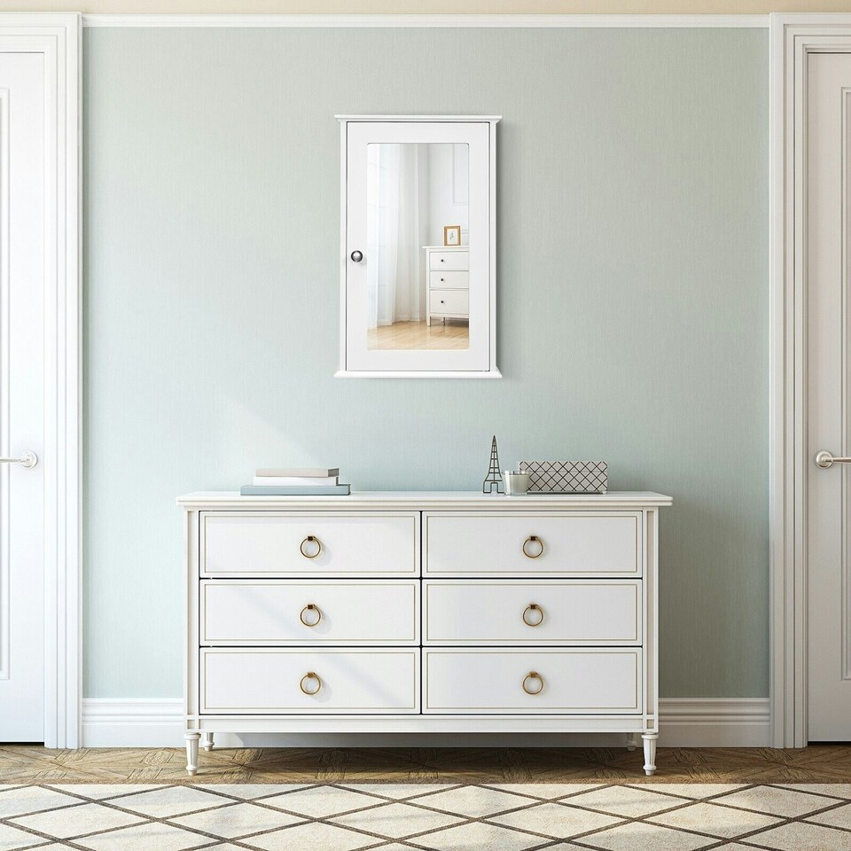 image 1 of COSTWAY Bathroom Mirror Cabinet Wall Mounted Storage White White