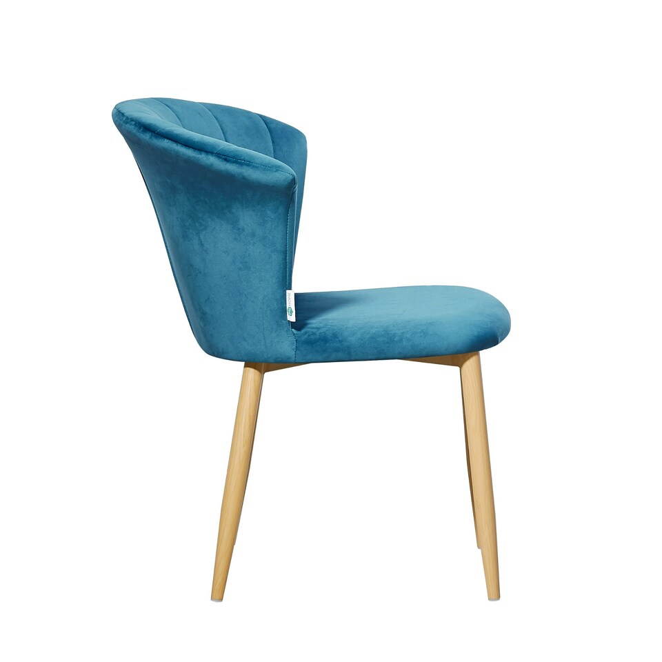 image 1 of Set of 4 Elsa Velvet Dining Chairs with Wooden Legs, Curved Back & Comfortable Seating Blue
