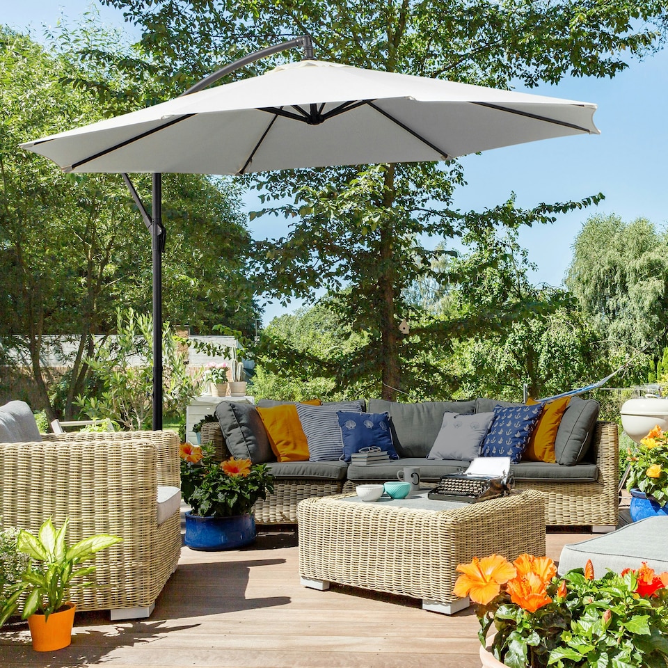 image 1 of Outsunny 3(m) Garden Banana Parasol Cantilever Umbrella, Cream White