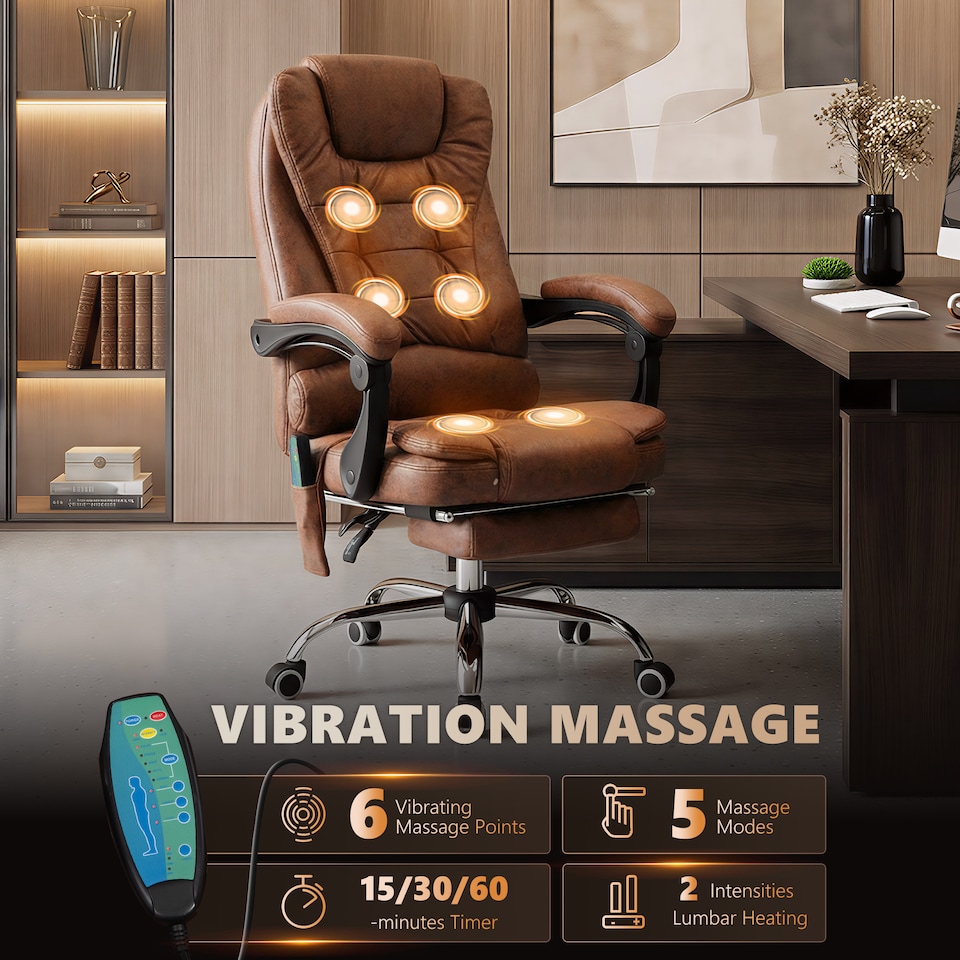 image 1 of Vinsetto Ergonomic Heated 6 Points Vibration Massage Office Chair, Brown