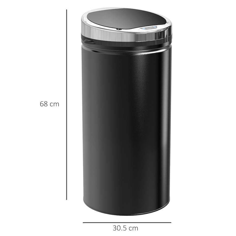 image 1 of HOMCOM Stainless Steel Sensor Bin, 42L Kitchen Touch Bin, Automatic Trash Can with Inner Bucket, Soft Close, Dustbin, Black | Black | 1