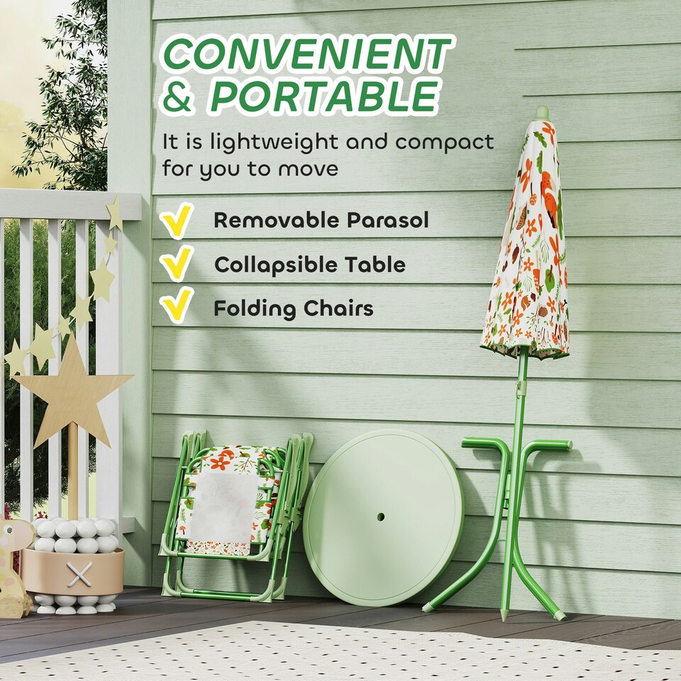 image 1 of AIYAPLAY Kids Garden Table and Chair Set, Outdoor Patio Set w/ Parasol Pink