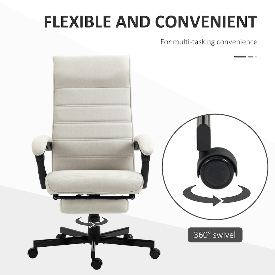 image 1 of Vinsetto High-Back Home Office Chair with Adjustable Height and Footrest, White