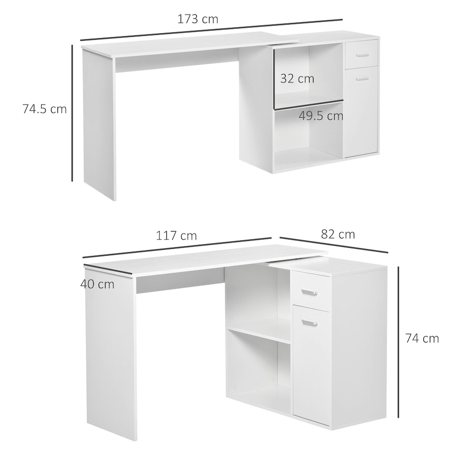 image 1 of HOMCOM Computer Desk Rotating Dining Table W/ Storage Shelf White