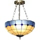 image 2 of HOMCOM 40 cm Tiffany Style Ceiling Light, Vintage Stained Glass Chandelier with 3 E27 Sockets, Semi Flush Mount Pendant Light for Living Room, Bedroom, Hallway, Bulbs Not Included, Blue and White | Blue