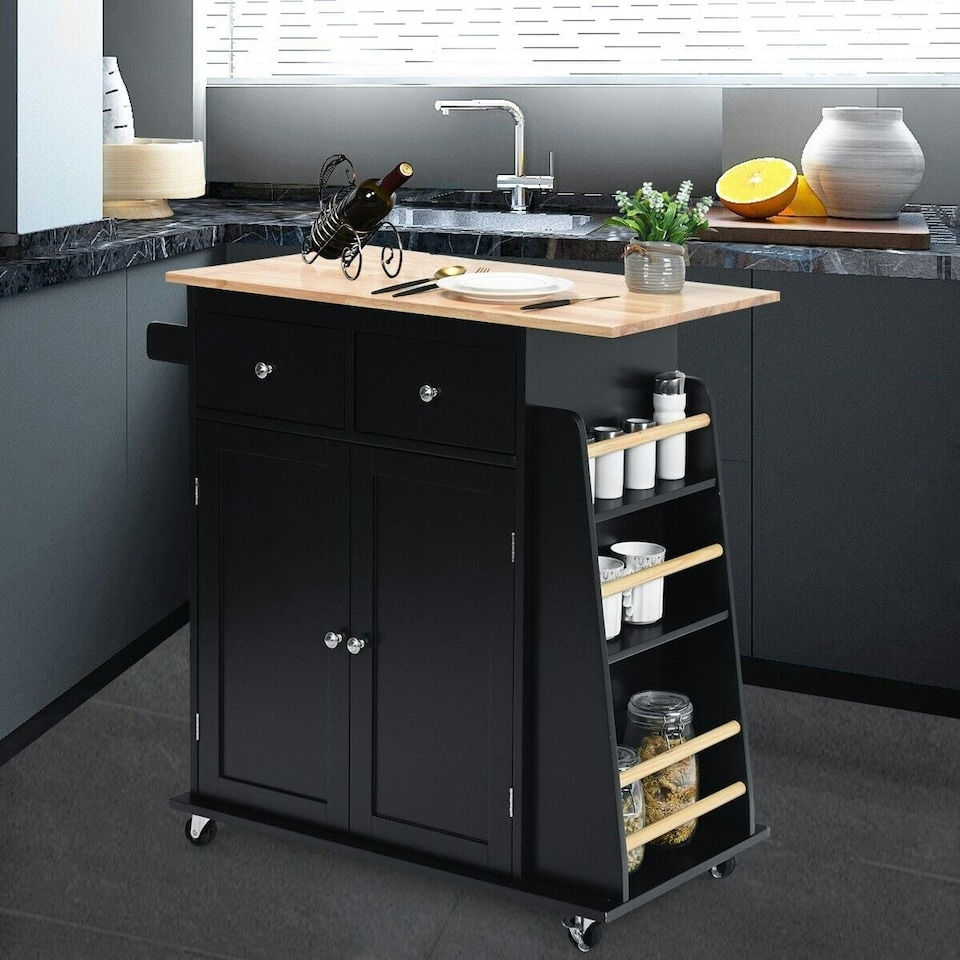 image 1 of COSTWAY Kitchen Island Rolling Storage Cabinet Trolley Cart