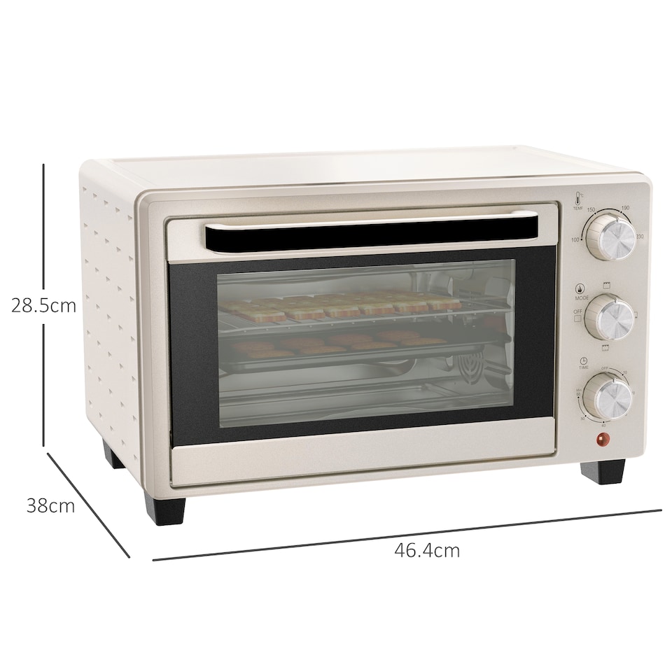 image 1 of HOMCOM Mini Oven 21L Electric Grill w/ Adjustable Temp Timer 1400W, Cream